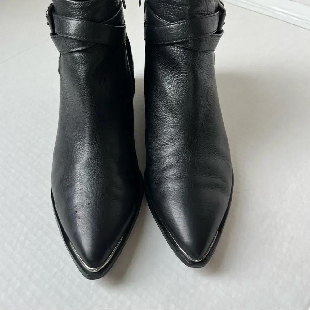 Marc Fisher Yatina Black Leather Bootie Chelsea Boot Zipper Buckle Western - 8.5